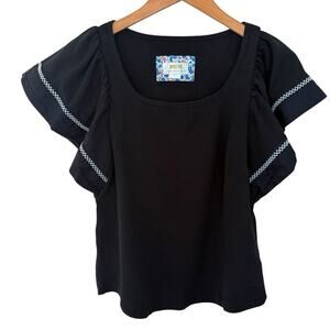 Maeve by Anthroplogie Black Women's Blouse with Ruffle Sleeves Size Medium